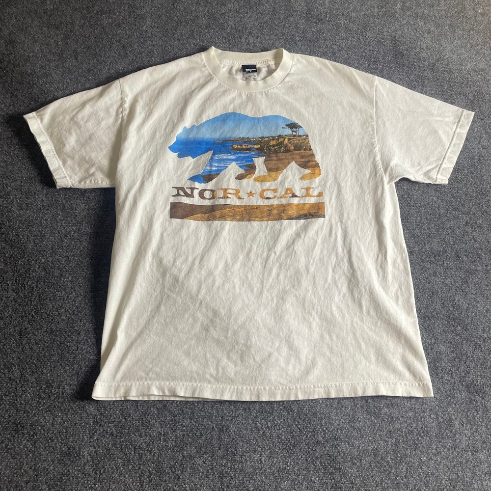Nor Cal California Bear Graphic T-Shirt Mens XL White Coastal Landscape Print